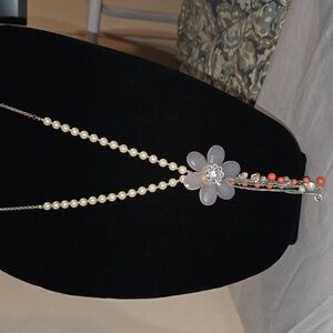 Faux pearl & coral color Necklace J40
